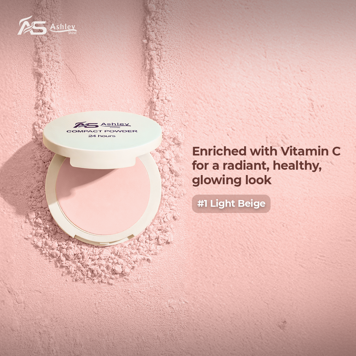 Ashley Shine vitamin C compact on a pink background