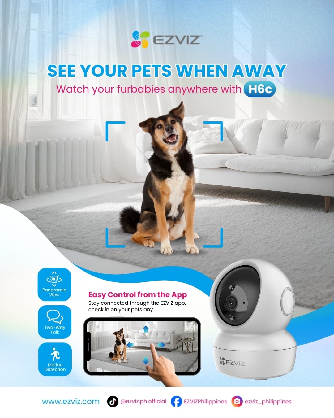EZVIZ pet camera creative showing a dog at home