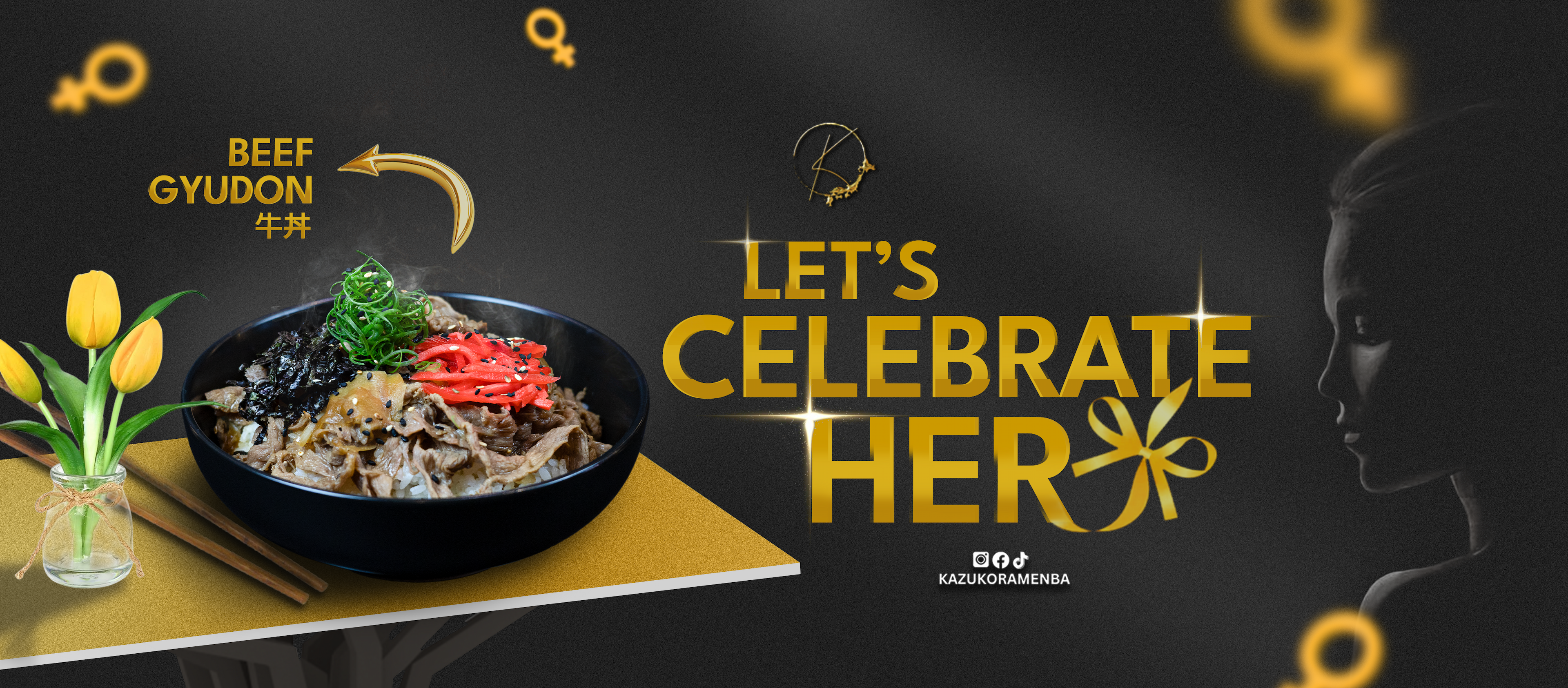 Restaurant celebration creative featuring beef gyudon