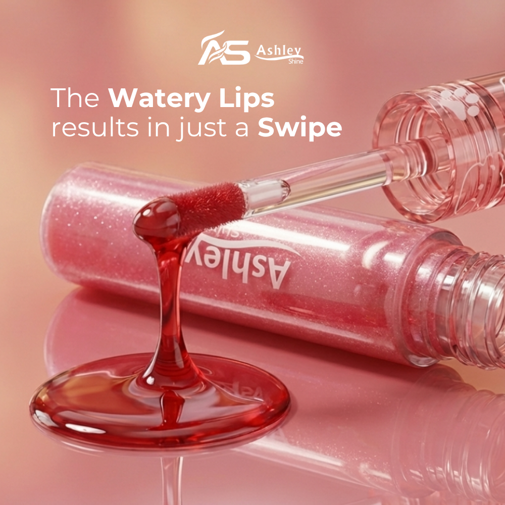 Ashley Shine lip tint pouring from a pink bottle