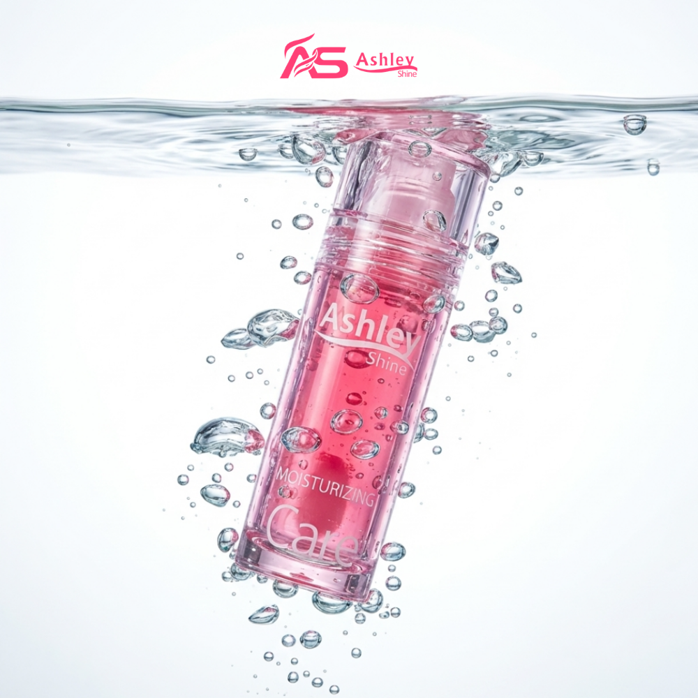 Ashley Shine lip tint bottle surrounded by water